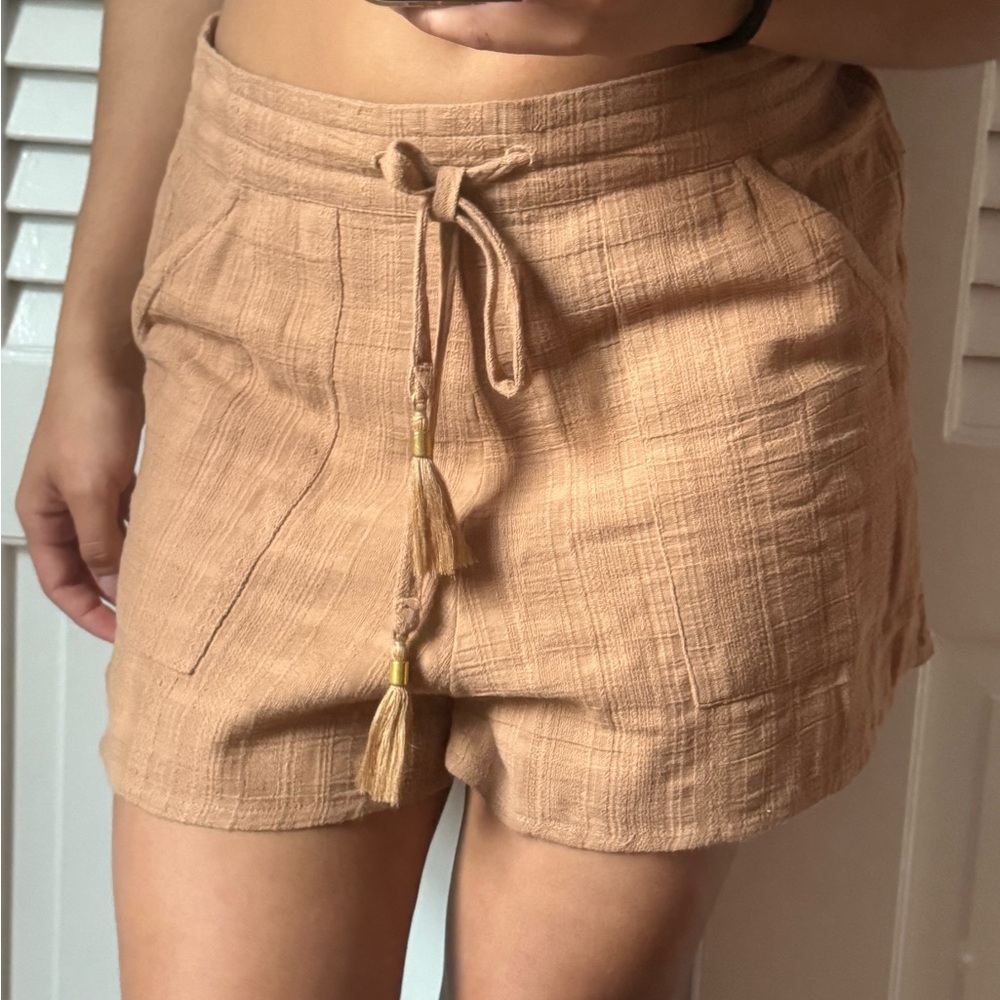 L*Space High Waist Tan Shorts with Tassel Tie